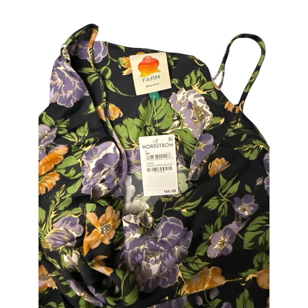 Farm Rio Capri Floral Sleeveless Mini Slipdress Square Neck Black Sz Large $160 - Picture 3 of 5